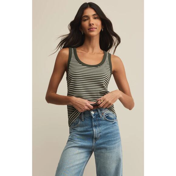 Z Supply Elin Stripe Rib Tank - Dark Agave NWT SIZE XS S M - Picture 2 of 5